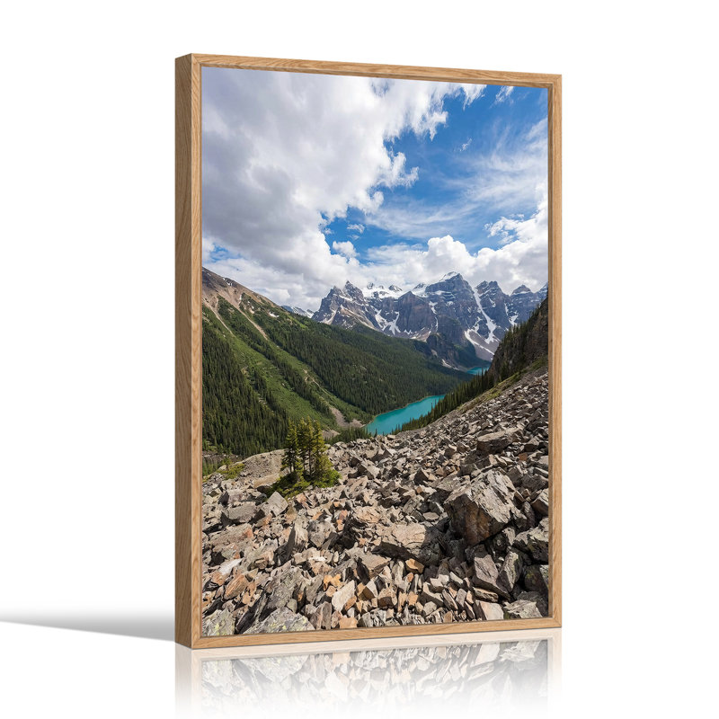 «Snowy Mountain Peaks Above Turquoise Lake», art mural, 48"H x 32"W