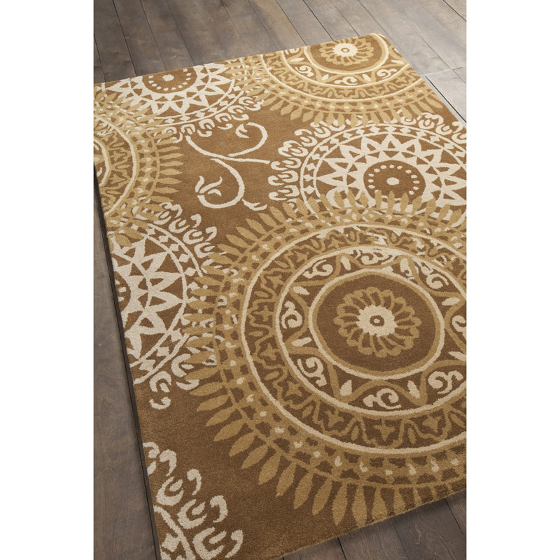 Jonas Authentic Hand-Tufted Handmade Camel, Gold/Mustard & Cream Transitional Suzani Wool Area RugJonas Gold Area Rug, 7'x10'