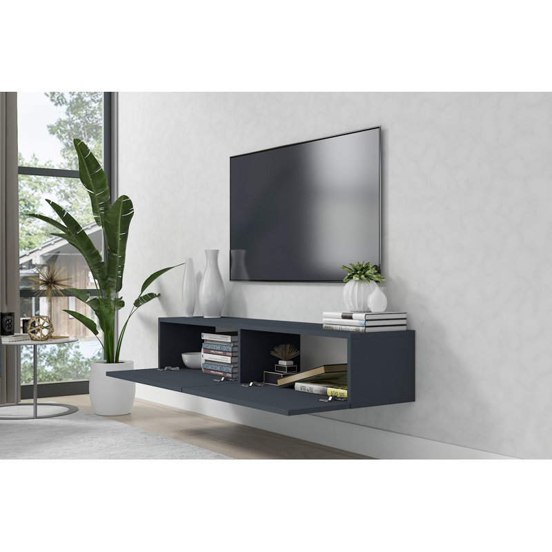 Meuble télé flottant de 53 po Housley, gris