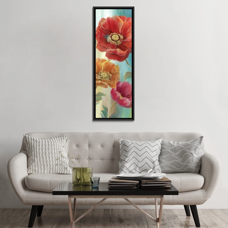 « popy panel red ii », reproduction d’impression sur toile tendue, H 60 po x l 20 po x P 1,5 po, Toile avec cadre noir