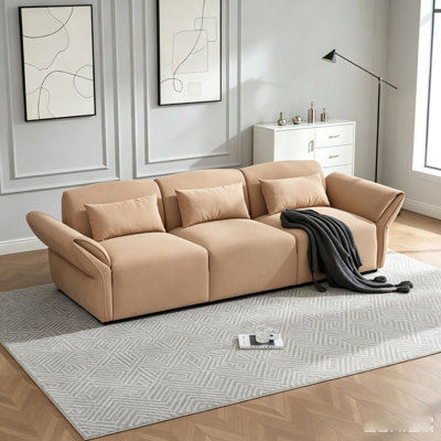 107" Vintage 3 Seater Cloud Couch, Comfy Deep Seat Upholstered Sofa with Plastic Legs, Soft Velvet Couches with 3 Pillows