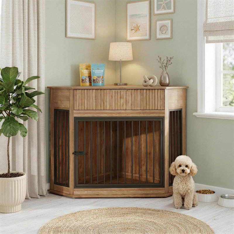 Meuble de coin pour caisse de chien avec tiroir, table de bout en bois pour chenil pour petits et moyens chiens, meuble télé d'intérieur