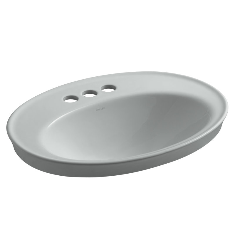 Serif Ceramic Oval Drop-In Bathroom Sink with Overflow, Almond, 4'' Centerset
