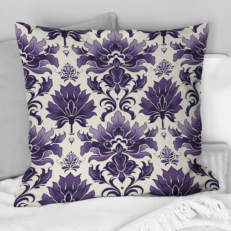 Coussin décoratif mauve blanc damassé Elegance VI - Modern, H 16 po x l 16 po