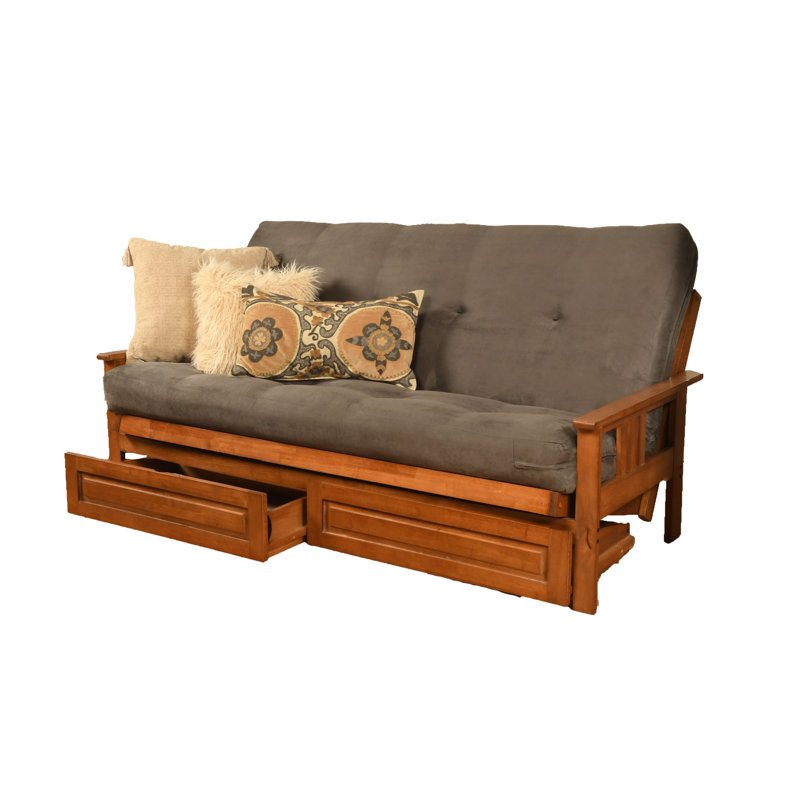 Le cadre de futon double Stratford comprend des tiroirs de rangement et un matelas, Barbade, Microsuède gris suède