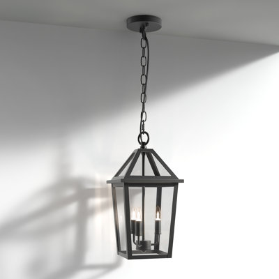 3 - Light 16.4''H Black Iron Tempered Glass ETL Outdoor Hanging Lantern