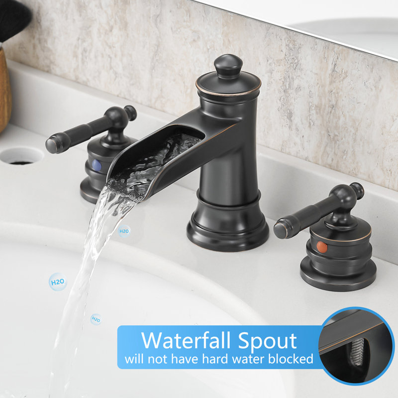 3 Hole 8 Inch Widespread Bathroom Sink Faucet With Double Lever Handles, Oil Rubbed Bronze, Ceramic Cartridge, Deck - Mounted, Drip Performance, Contemporary Style ,