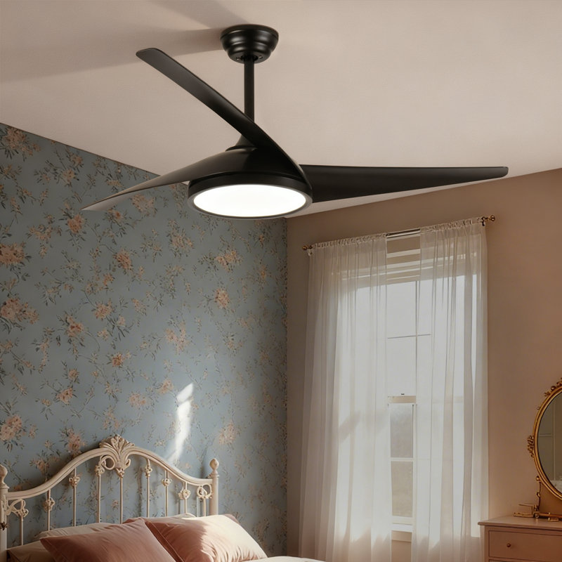 52 po Ventilateur de plafond standard à 3 pales avec fixation à tige fixe avec lumière DEL à intensité variable 3 couleurs, télécommande, moteur à courant continu réversible