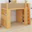 Un lit mezzanine avec armoire intégrée, tiroirs, étagères et éclairage d'ambiance structure une chambre moderne.-823049214