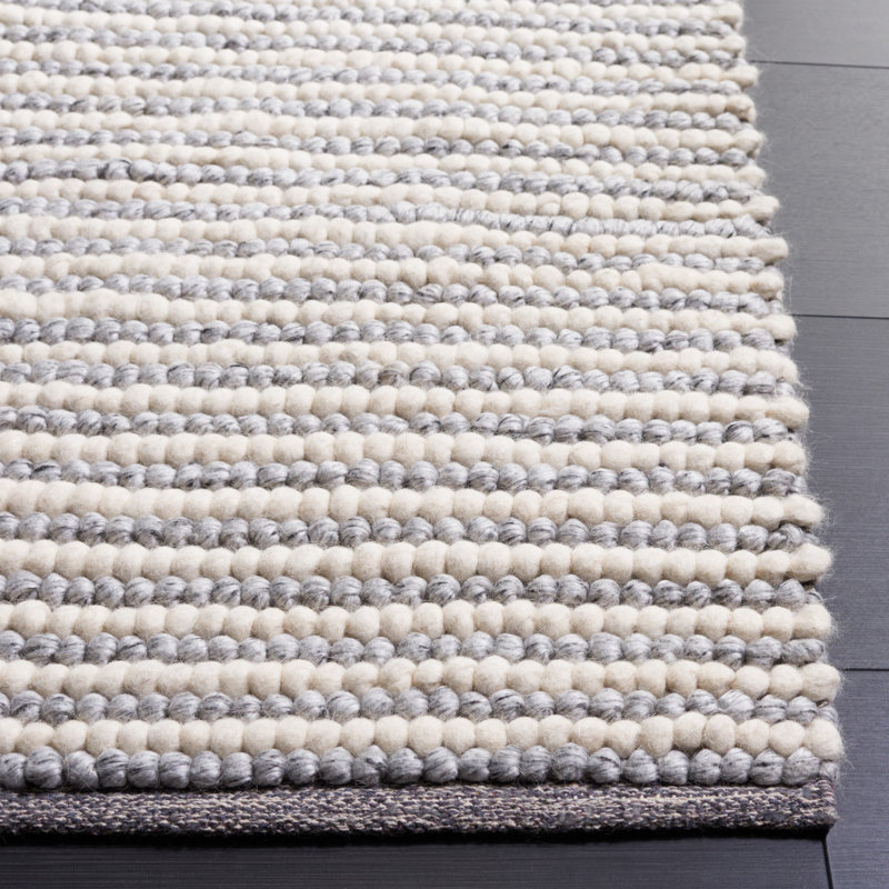 Gray and Ivory Handwoven Wool Cotton Striped Rug 6' x 9'