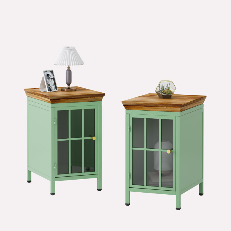 Table de chevet en bois avec table de chevet et armoire de rangement, Vert