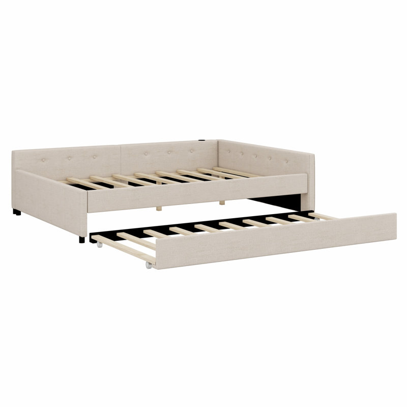 Upholstered Platform Bed With USB And Trundle, Full