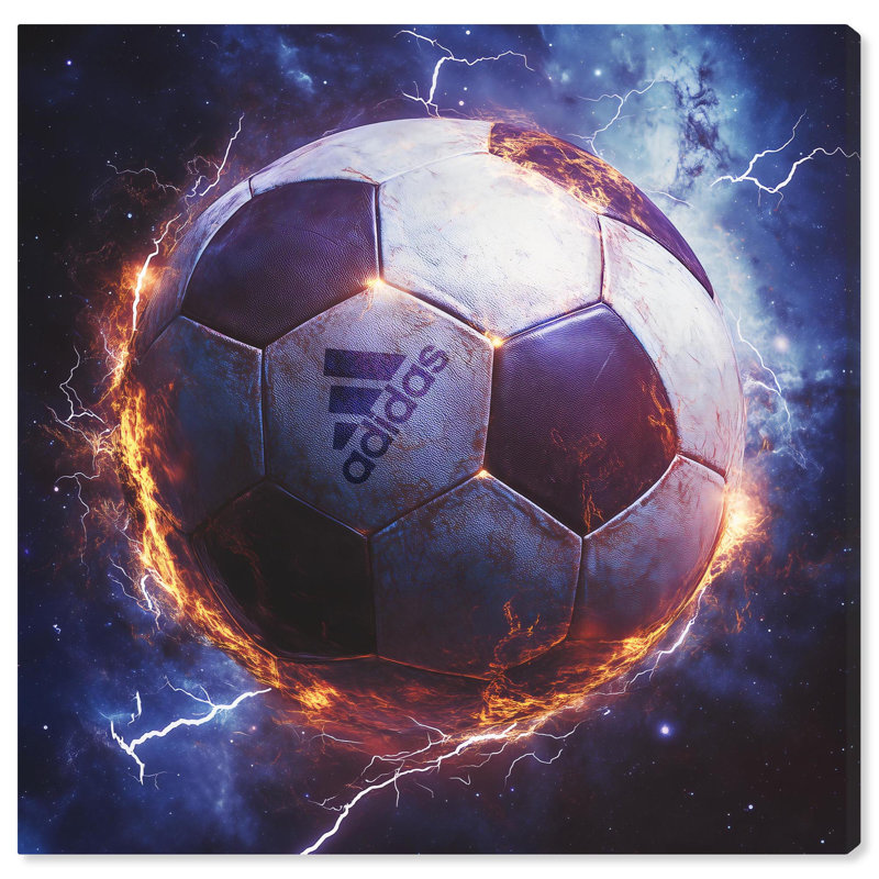 «Electrify Soccer Ball Canvas Sneaker», art mural par Art Remedy, H 24 po x l 24 po, Peinture sans cadre, Toile tendue