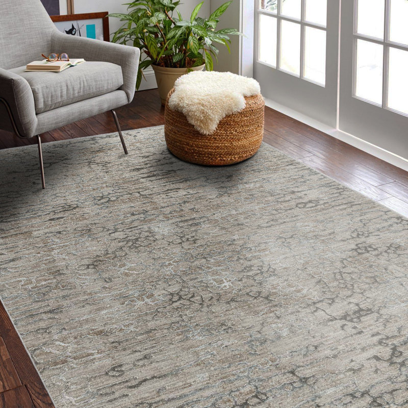 Tapis beige abstrait 5 pi x 8 pi résistant aux taches