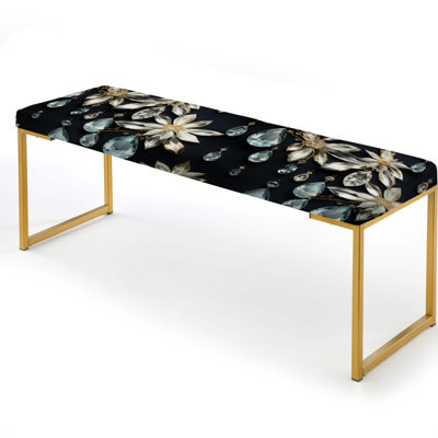 Crystal Chandelier Elegance Pattern - Marble Upholstered Gold Bench