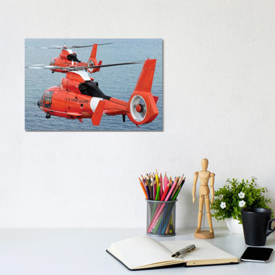 Two Coast Guard HH-65C Dolphin Helicopters Fly in Formation over the Atlantic Ocean 1 Piece Wrapped Canvas Wall Art