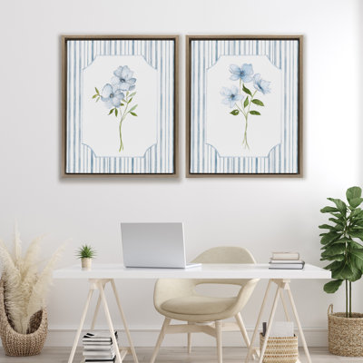 Blue Blooms & Stripes  2pc Floating Frame Set, design by Tava Studios