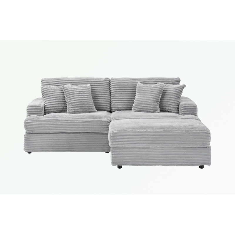 Causeuse moderne en velours côtelé avec repose-pieds avec rangement, Gris
