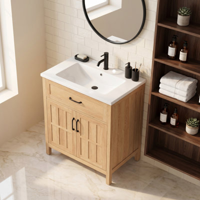 Meuble-lavabo en bois naturel de 30 po avec lavabo en résine