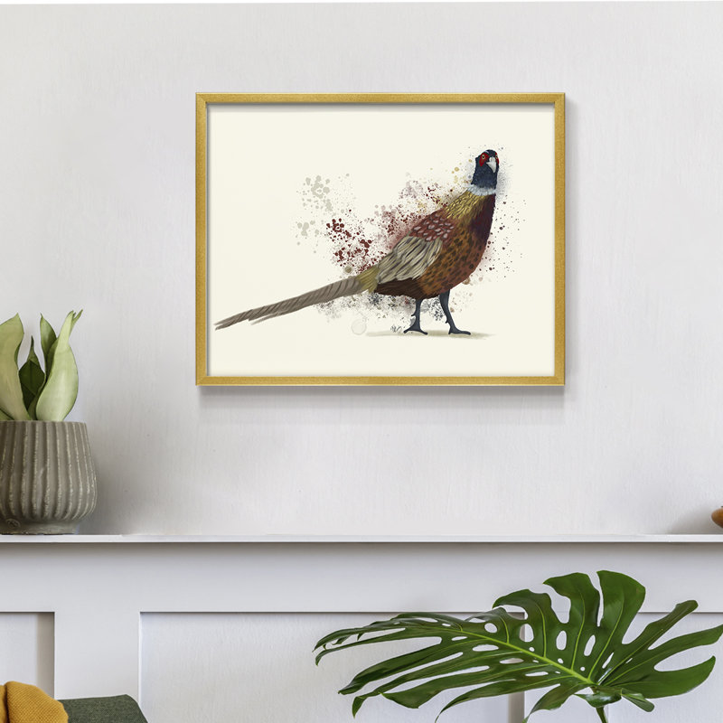 Pheasant Splash 2 - Reproduction encadrée - Restickable, H 11 po x l 14 po, Doré