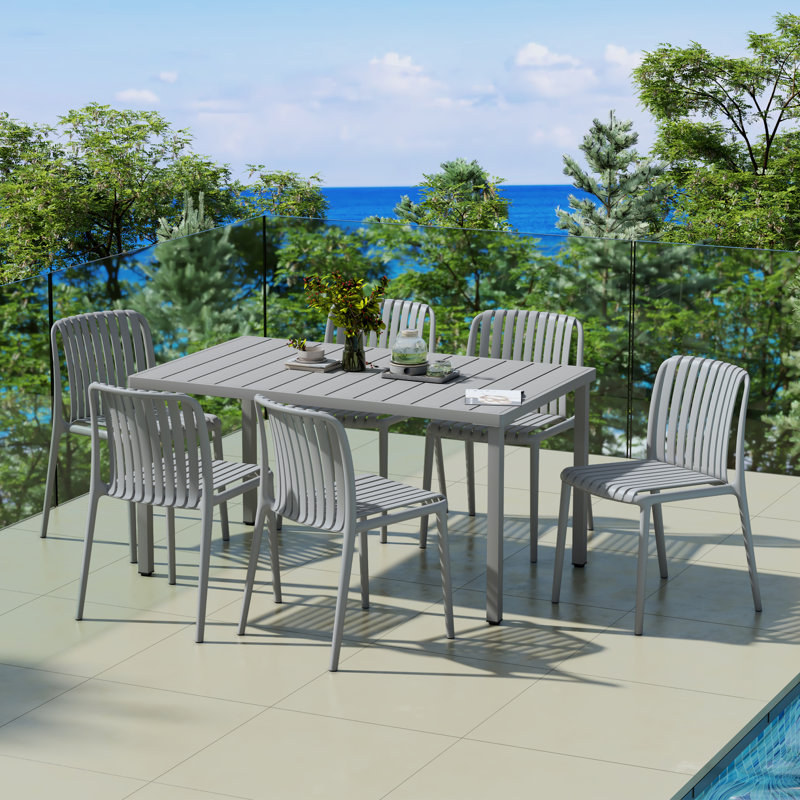 6-Person Outdoor Rectangular Dining Set, Gray