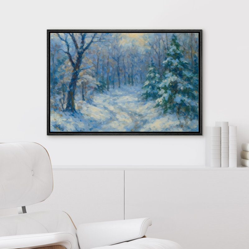 «Blue Winter Forest Path», reproduction d'art encadrée sur toile encadrée, H 16 po x l 24 po x P 1,5 po, Noir