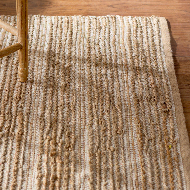 Arria Hand Woven Jute/Cotton Solid Color Rug in Natural/Ivory, Rectangle 3' x 5'