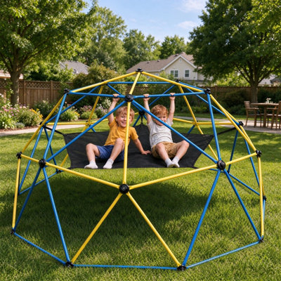 Dôme d'escalade géodésique de 10 pi avec hamac, gymnase d'extérieur robuste pour enfants, capacité de poids de 1 000 lb, aire de jeu pour enfants certifiée ASTM et CPC