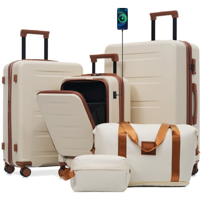 Luggage Sets 5 Piece With Front Opening, Hardside Expandable Carry On Suitcase Set With Double Spinner Wheel, Lightweight Travel Luggage With USB Port,TSA Locks(20"24"28")