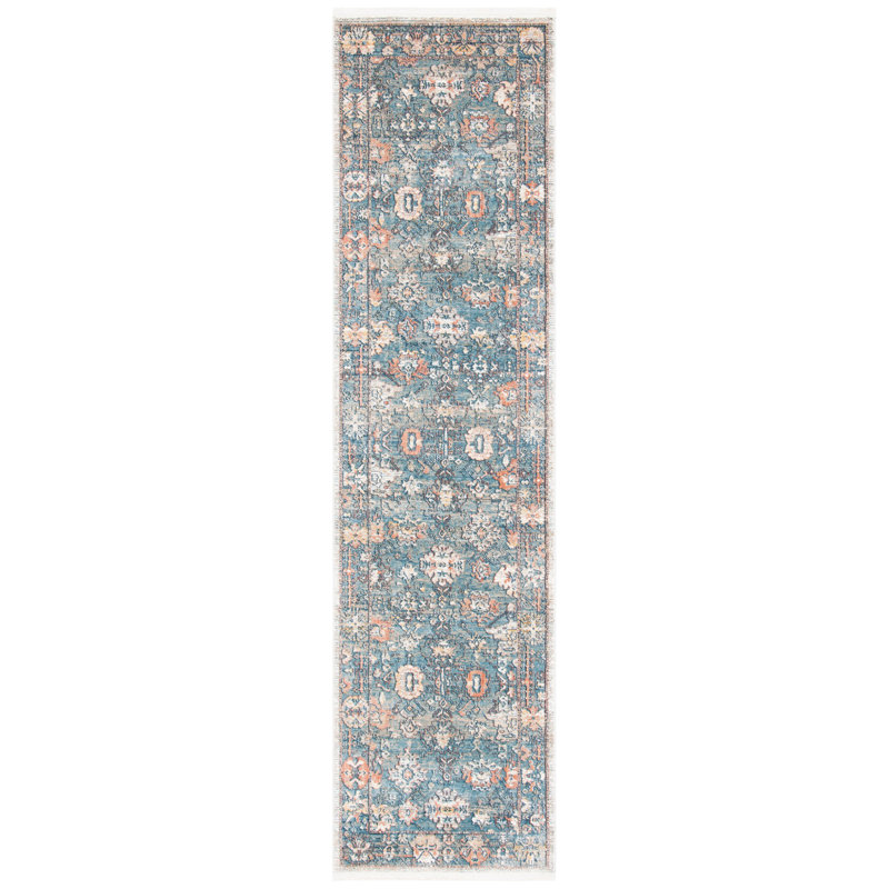 Tapis oriental bleu / ivoire Rumsey, Tapis de couloir 2 pi 2 po x 10 pi