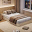 Structure de lit plateforme en bois grand, conception de panneau de bois cannelé, lattes de soutien robustes, blanc ivoire-252057790-252057729