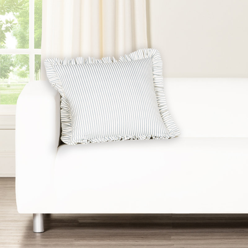 Birch Lane Ticking Stripe Ruffled Accent Pillow, Polyester, Light Blue