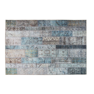 Tapis rectangulaire gris en polyester tissé à plat à la machine