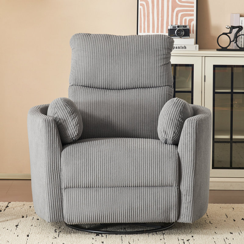 40″ Wide Power Swivel Recliner with USB Charging – Corduroy Glider Barrel Chair