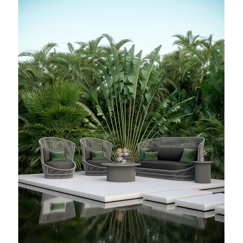 Palma 90.94" Wide Outdoor Reversible Patio Sofa with Cushions, Matte Charcoal Frame/Midnight Cushion