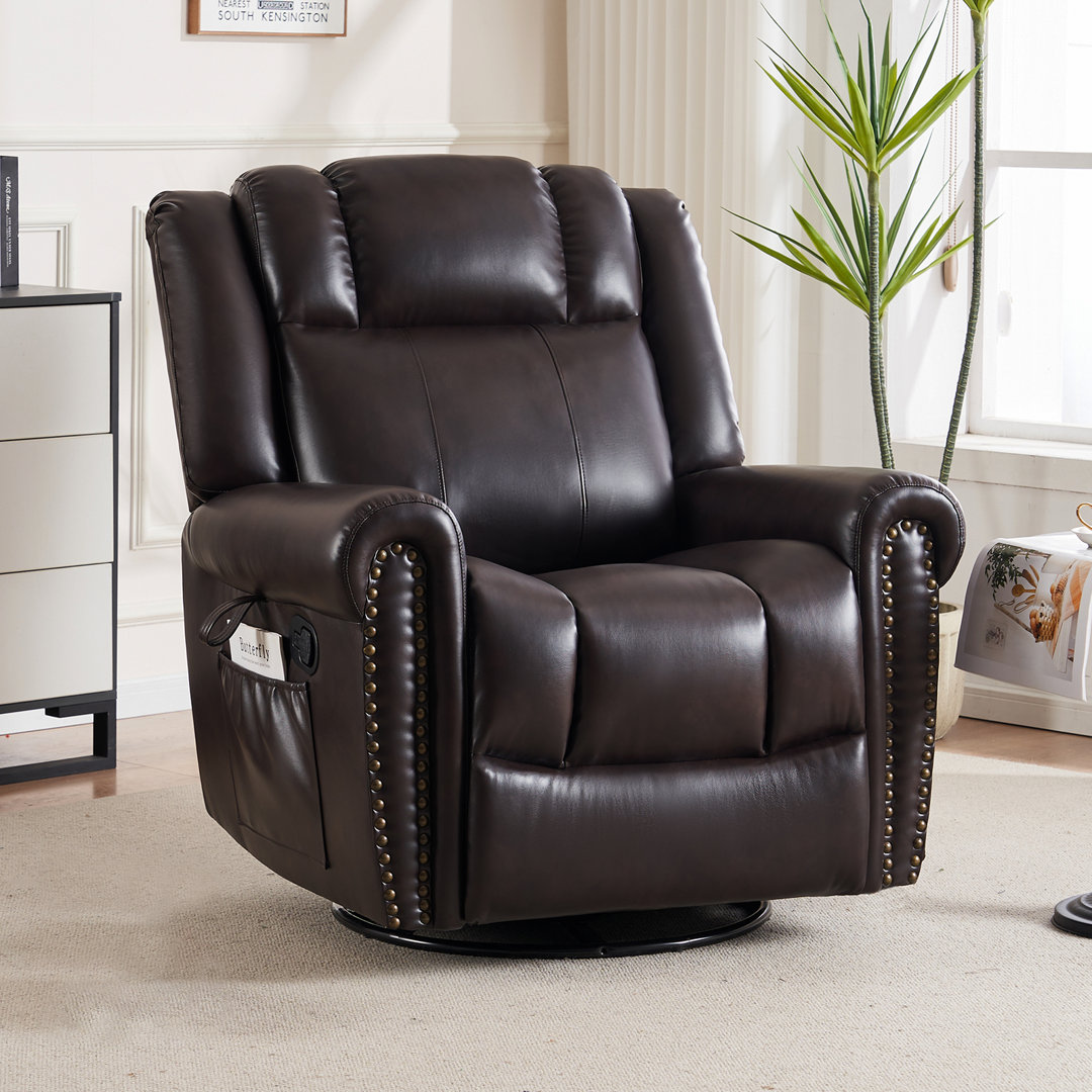 Ragh 37.4" Wide Manual Faux Leather Swivel Rocking Recliner with Massage & Heating Red Barrel Studio®