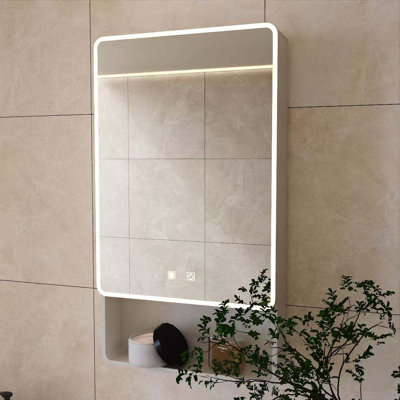 Armoire à pharmacie à DEL avec lumière chaude d'une seule couleur, anti-buée, armoire en plastique-aluminium facile à installer. (19,69 x 35,43 une porte)