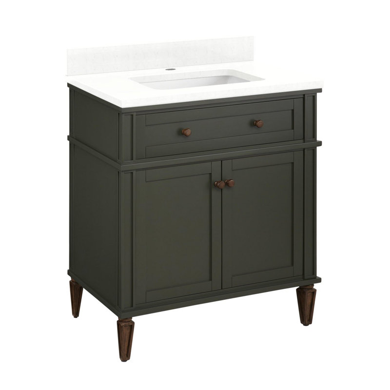 Elmdale 30" Freestanding Mahogany Single Basin Vanity Rectangular Undermount Sink, Single, Feathered White Quartz