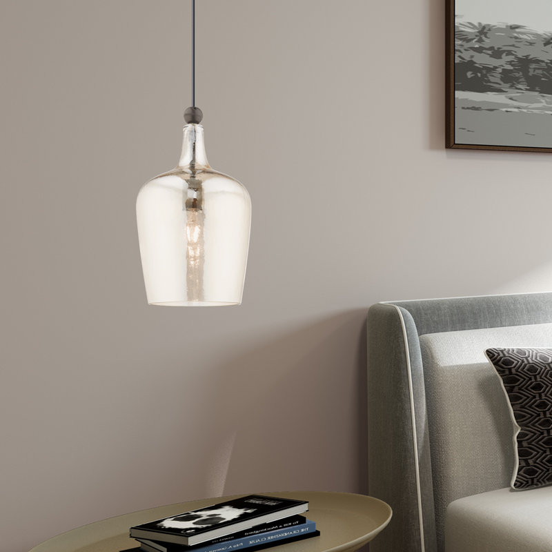 Luminaire suspendu en forme de dôme à 1 lumière Basra, Nickel brossé, Fumée