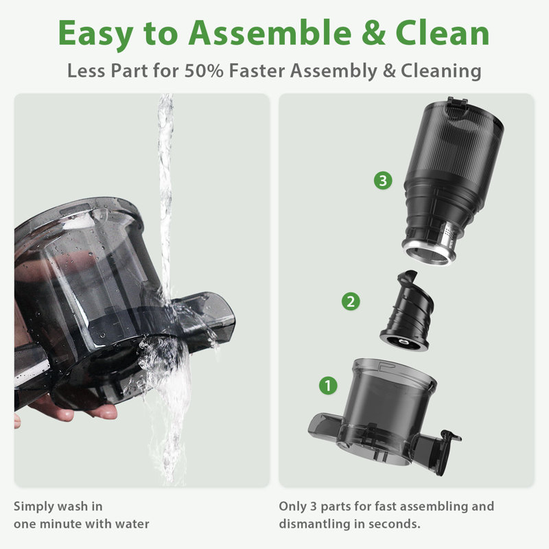 ECOSELF Cold Press Juicer with 4.35" Large Feed Chute Fit Whole Fruits and Vegetables & Easy to Clean, Black
