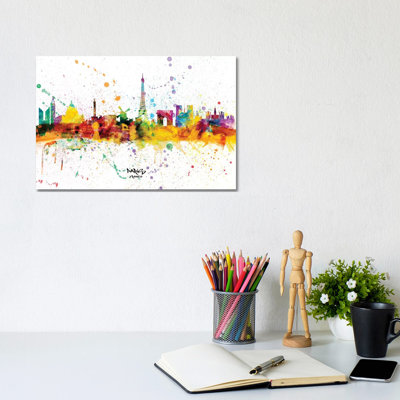 Paris France Skyline Splash by Michael Tompsett - Wrapped Canvas Print