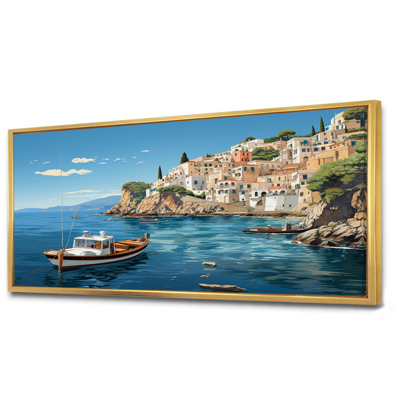Capri, Italie, bleu, village méditerranéen III - paysage, Italie, décoration murale, Cadre flottant doré