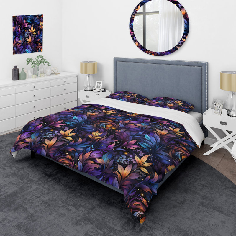 Celestial Blue Stellar Pure Ferns - Floral Duvet Cover Set, King Duvet Cover + 2 King Shams