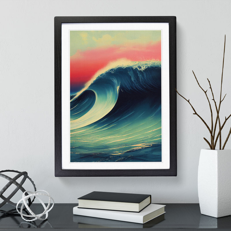 Sunset Ocean Wave No.3 - Single Picture Frame Print, 34cm H x 25cm W x 2cm D, Black Framed
