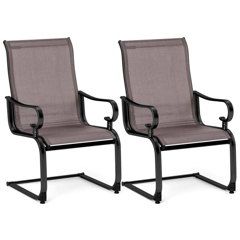 2 PCS Patio Chairs C-Spring Motion Chairs with Quick-drying & Breathable Fabric, Grey