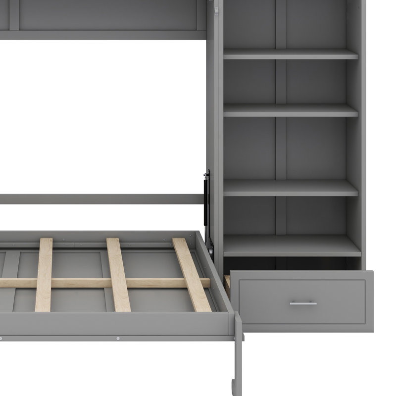Murphy Bed With Height Adjustable Storage Compartments And Shelf
