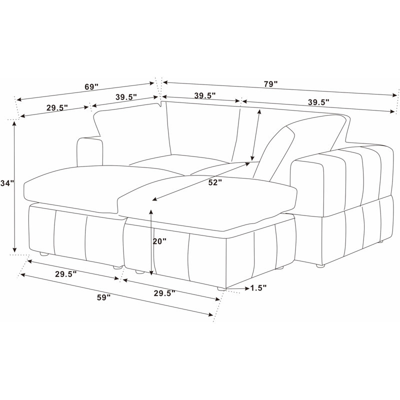 Laurynn 4-Piece Corduroy Sectional Sofa - Modern Comfort
