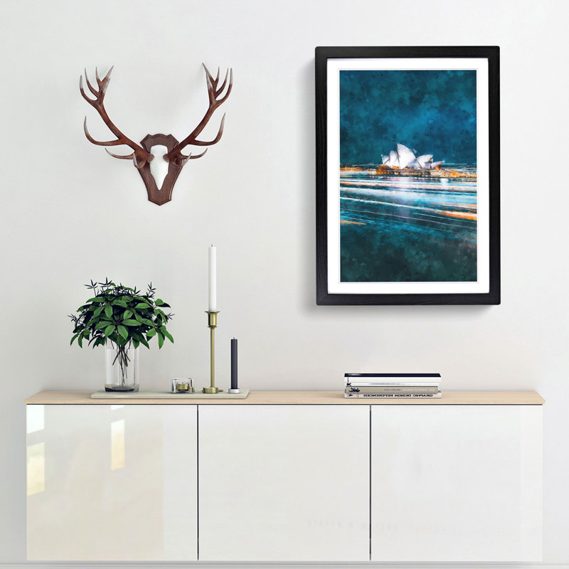 Sydney Opera House Lights - Framed Print, 33cm H x 24cm W x 2cm D, Black Framed