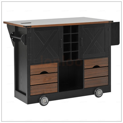 Farmhouse Kitchen Island With Drop Leaf, Power Outlet, And Ample Storage, For Modern And Traditional Kitchens