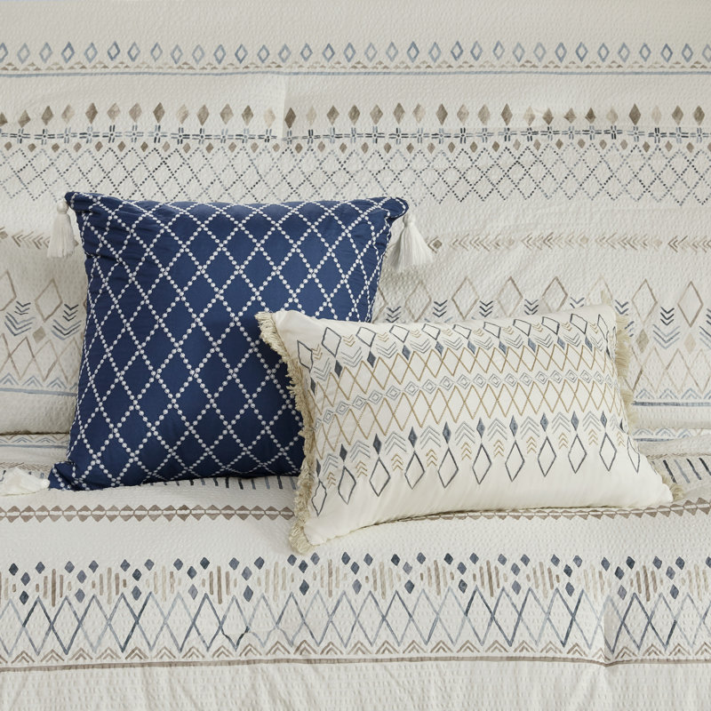 Full Blue Microfiber Reversible Comforter Set with Tassels